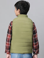 Kids Boy Green Animal Printed Zip Lined Sleeveless Reversible Jacket-W23612BJK005