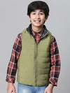 Kids Boy Green Animal Printed Zip Lined Sleeveless Reversible Jacket-W23612BJK005