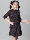 Kids Girl Floral Print Milticolor Round Neck 3/4 Sleeve Gather Pleate Style Knee-Length Dress-W23613GDR002