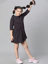 Kids Girl Floral Print Milticolor Round Neck 3/4 Sleeve Gather Pleate Style Knee-Length Dress-W23613GDR002