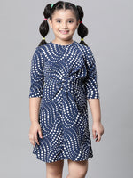 Kids Girl New Print Multicolor Round Neck Short Sleeve Knee-Length Dress-W23613GDR003