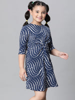 Kids Girl New Print Multicolor Round Neck Short Sleeve Knee-Length Dress-W23613GDR003