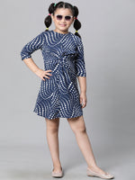 Kids Girl New Print Multicolor Round Neck Short Sleeve Knee-Length Dress-W23613GDR003