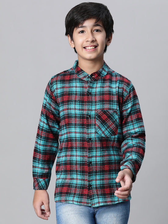 Kids Boy Multicolor Brush Check Full Sleeve Buttoned Cotton Shirt-W23617BSH001