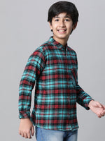 Kids Boy Multicolor Brush Check Full Sleeve Buttoned Cotton Shirt-W23617BSH001