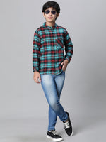 Kids Boy Multicolor Brush Check Full Sleeve Buttoned Cotton Shirt-W23617BSH001