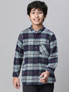 Kids Boy Multicolor Brush Check Full Sleeve Buttoned Cotton Shirt-W23617BSH002