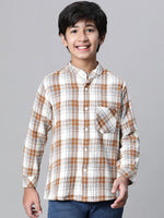 Kids Boy Multicolor Brush Check Full Sleeve Buttoned Cotton Shirt-W23617BSH003