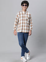 Kids Boy Multicolor Brush Check Full Sleeve Buttoned Cotton Shirt-W23617BSH003