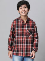 Kids Boy Multicolor Brush Check Full Sleeve Buttoned Cotton Shirt-W23617BSH004