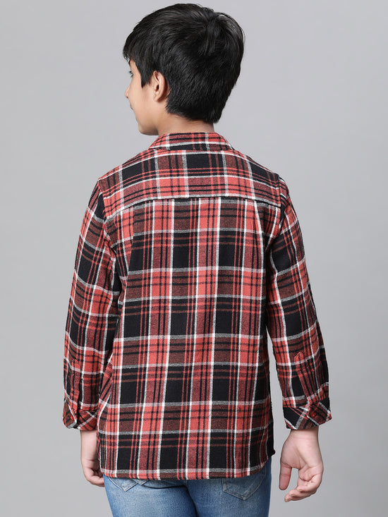 Kids Boy Multicolor Brush Check Full Sleeve Buttoned Cotton Shirt-W23617BSH004