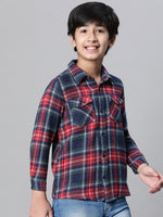 Kids Boy Multicolor Brush Check Full Sleeve Buttoned Cotton Shirt-W23623BSH001