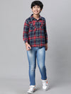 Kids Boy Multicolor Brush Check Full Sleeve Buttoned Cotton Shirt-W23623BSH001