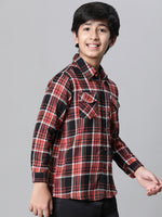 Kids Boy Multicolor Brush Check Full Sleeve Buttoned Cotton Shirt-W23623BSH002