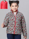 Kids Girl Floral Print Multicolor Zip Lined Long Sleeve Reversible Quilted Jacket-W23626GJK001