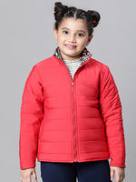 Kids Girl Floral Print Multicolor Zip Lined Long Sleeve Reversible Quilted Jacket-W23626GJK001