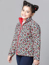 Kids Girl Floral Print Multicolor Zip Lined Long Sleeve Reversible Quilted Jacket-W23626GJK001