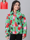 Kids Girl Floral Print Green Zip Lined Long Sleeve Reversible Quilted Jacket-W23626GJK006