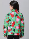 Kids Girl Floral Print Green Zip Lined Long Sleeve Reversible Quilted Jacket-W23626GJK006