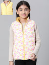 Kids Girl Floral Print Multicolor Zip Lined Sleeveless Reversible Quilted Jacket-W23627GJK001