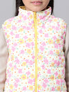 Kids Girl Floral Print Multicolor Zip Lined Sleeveless Reversible Quilted Jacket-W23627GJK001