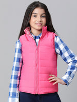 Kids Girl Floral Print Pink Zip Lined Sleeveless Reversible Quilted Jacket-W23627GJK002