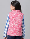 Kids Girl Floral Print Pink Zip Lined Sleeveless Reversible Quilted Jacket-W23627GJK002