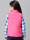 Kids Girl Floral Print Pink Zip Lined Sleeveless Reversible Quilted Jacket-W23627GJK002