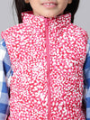 Kids Girl Floral Print Pink Zip Lined Sleeveless Reversible Quilted Jacket-W23627GJK002