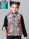 Kids Girl Floral Print Multicolor Zip Lined Sleeveless Reversible Quilted Jacket-W23627GJK004