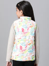 Glinting Multicolor Floral Print Zip Lined Sleeveless Reversible Quilted Girl Jacket-W23627GJK005