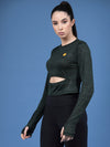 Rigo Solid Full Sleeves Round Neck Slim Fit Women Active Wear Crop Top