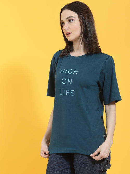 Rigo Oversized Half Sleeves Printed Round Neck T-Shirt