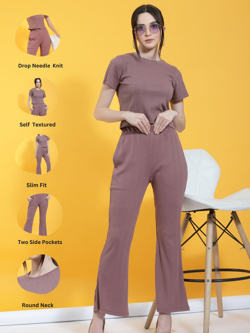 Rigo Self Textured Crop Top & Bell Bottoms With Pockets Co-Ord Set