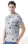 Huetrap Grey Mens Short Sleeve Graphic Printed Tshirt-HT17MKGRAGML00648