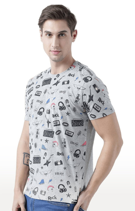 Huetrap Grey Mens Short Sleeve Graphic Printed Tshirt-HT17MKGRAGML00648