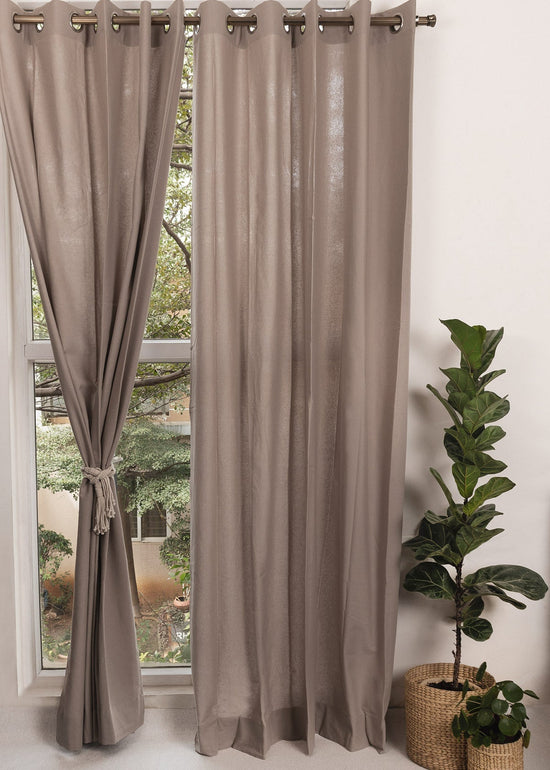 Solid Walnut grey 100% cotton plain curtain for bedroom - Room darkening - Pack of 1-230421108