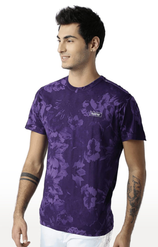 Huetrap Purple Mens Short Sleeve Graphic Printed Tshirt-HT15MKGRARPP00131