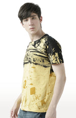 Huetrap Yellow Mens Short Sleeve Graphic Printed Tshirt-HT17MKGRAYLW00608