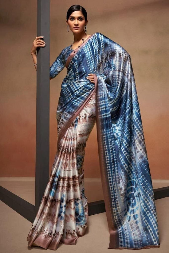 Avanshee Women's Latest Bollywood Digital Printed Satin Saree With Unstiched Blouse-AVN-8090-BLUE