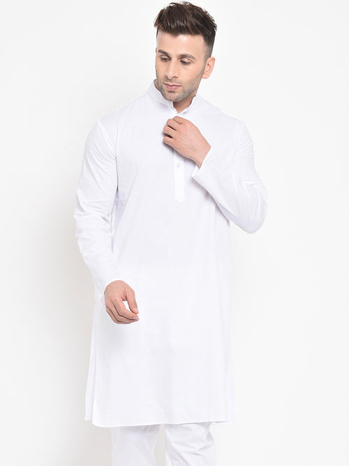 Hangup Men Standard Solid Men's Indian Wear-White_Cotton_LongKurta