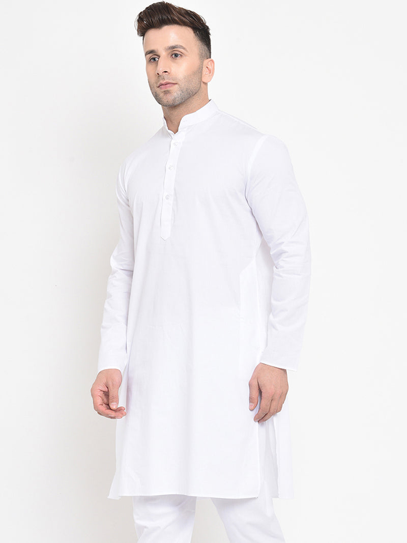 Hangup Men Standard Solid Men's Indian Wear-White_Cotton_LongKurta