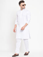 Hangup Men Standard Solid Men's Indian Wear-White_Cotton_LongKurta