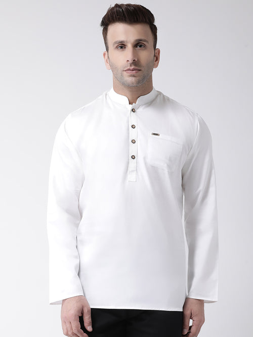 Hangup Men Standard Solid Men's Indian Wear-WhiteKurta_Cotton