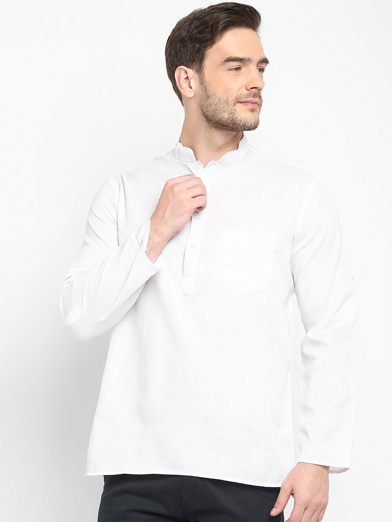 Hangup Men Standard Solid Men's Indian Wear-White_Magic_Patch_ShortKurta