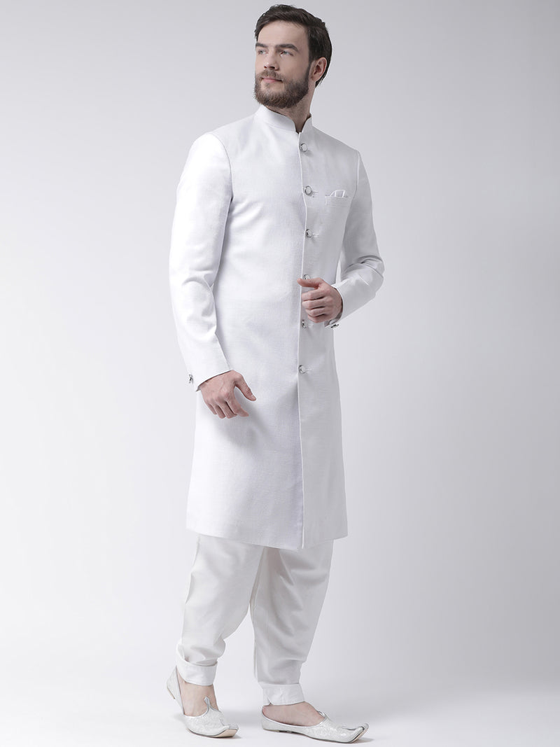 Hangup Men Standard Solid Men's Indian Wear-WhiteSherwani23