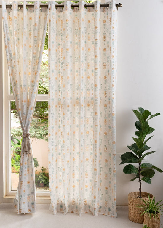 Wild Bouquet 100% cotton floral curtain for Living room & bed room - Room darkening - Yellow - Pack of 1-230423112