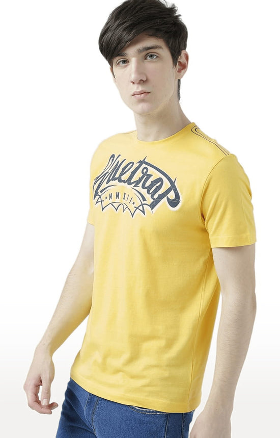 Huetrap Yellow Mens Short Sleeve Graphic Printed Tshirt-HT17MKGRAYLW01136