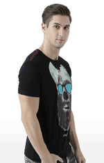 Huetrap Black Mens Short Sleeve Graphic Printed Tshirt-HT17MKGRABLK00693