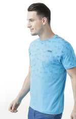 Huetrap Blue Mens Short Sleeve Graphic Printed Tshirt-HT17MKGRATQB00779